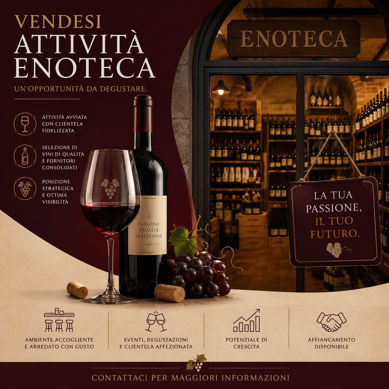Cedesi avviatissima enoteca in ottima posizione di passaggio